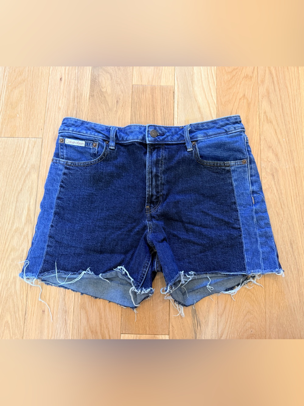Calvin Klein Two-Tone Blue Denim Cutoff Shorts